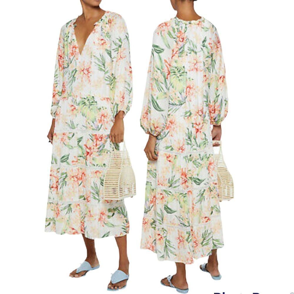 ALICE + Olivia XS Layla Hibiscus Floral Tiered Mothers Day Relaxed Dress XS NWT